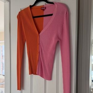 STAUD Orange and Pink Ribbed Cardigan